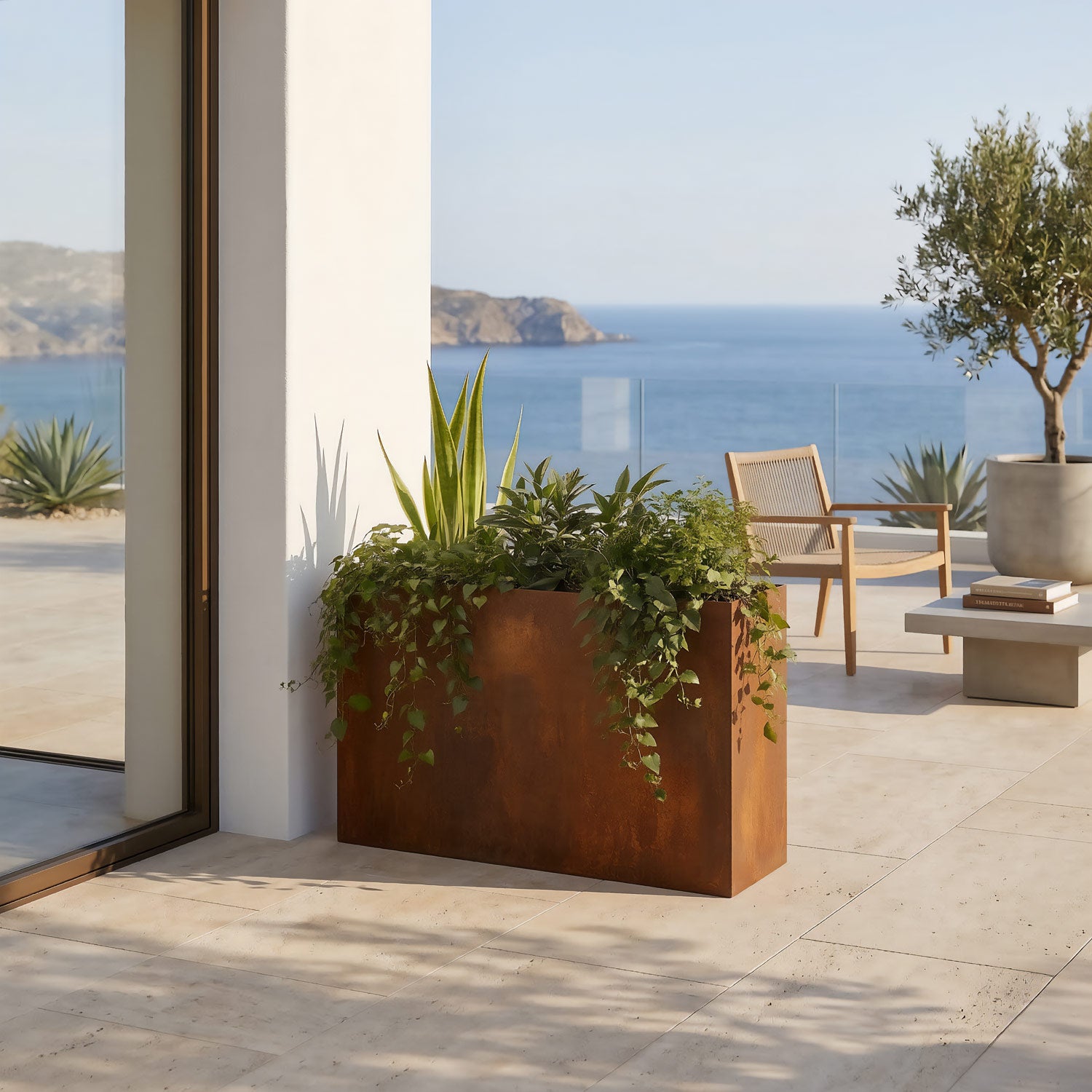 Axia Rectangular Corten Planter (39.5 x 15.5 x 23.5" H)