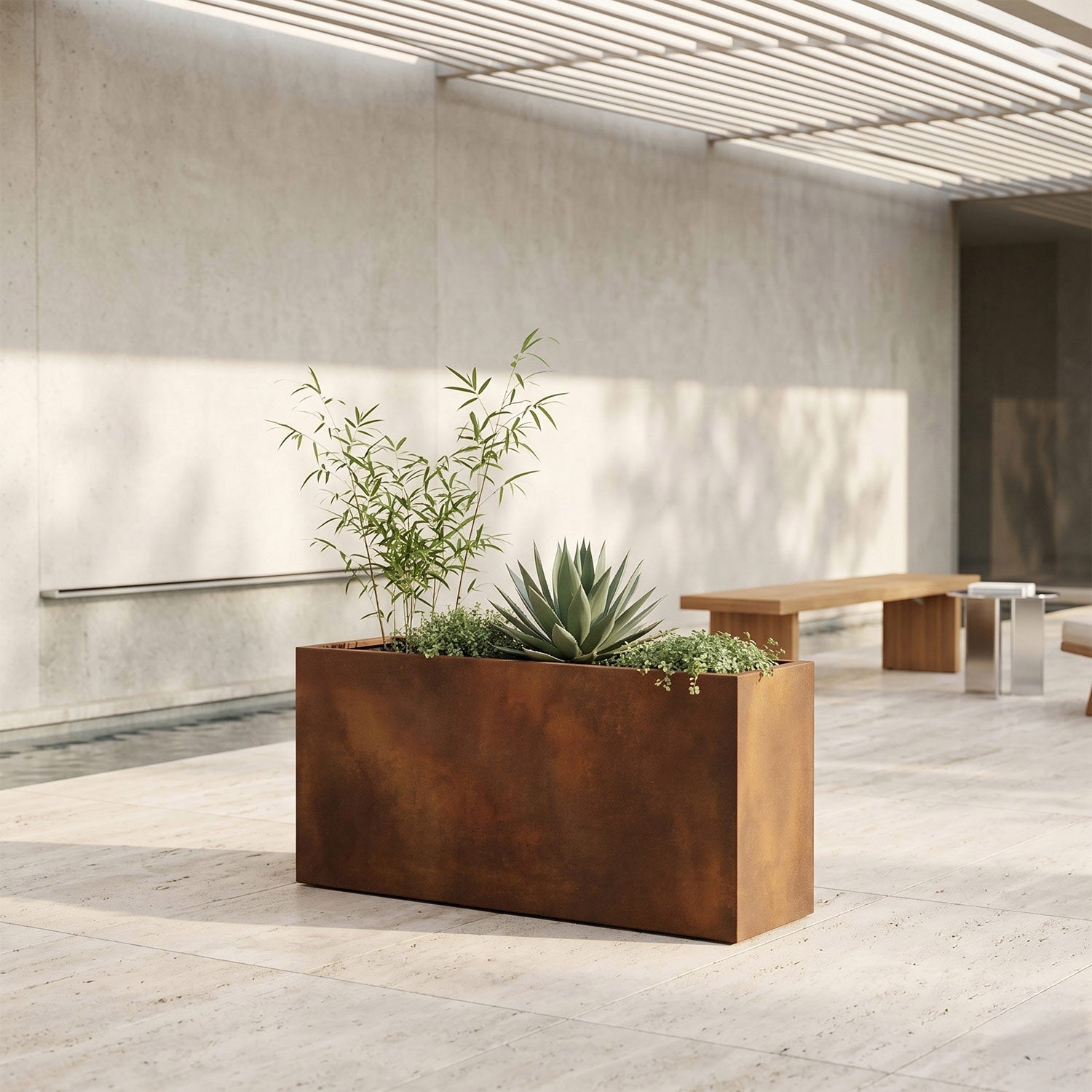 Axia Rectangular Corten Planter (35.5 x 12 x 17.5" H)