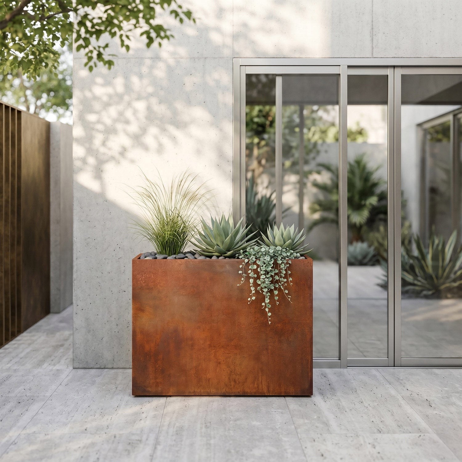 Axia Rectangular Corten Planter (39.5 x 15.5 x 31.5" H)