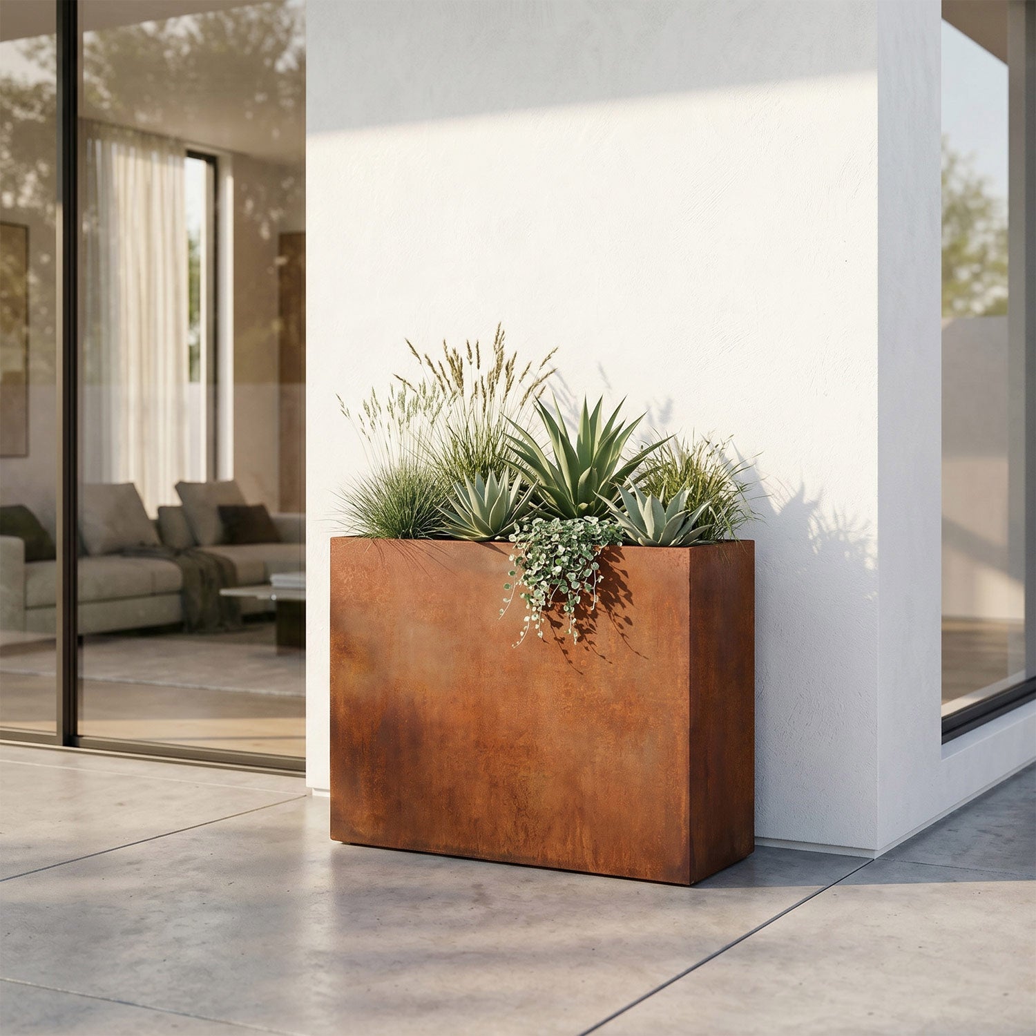 Axia Rectangular Corten Planter (39.5 x 15.5 x 31.5" H)