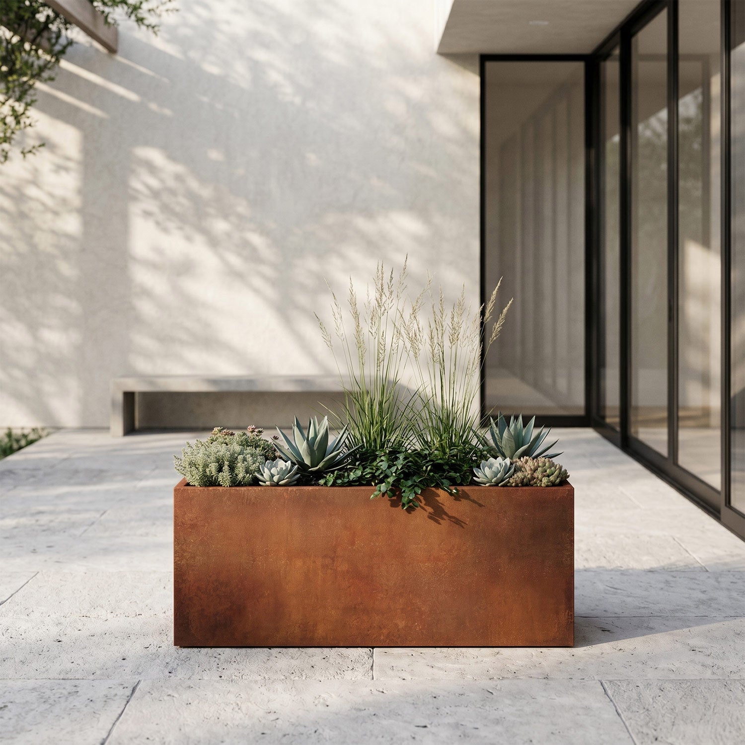 Axia Rectangular Corten Planter (39.5 x 15.5 x 15.5" H)