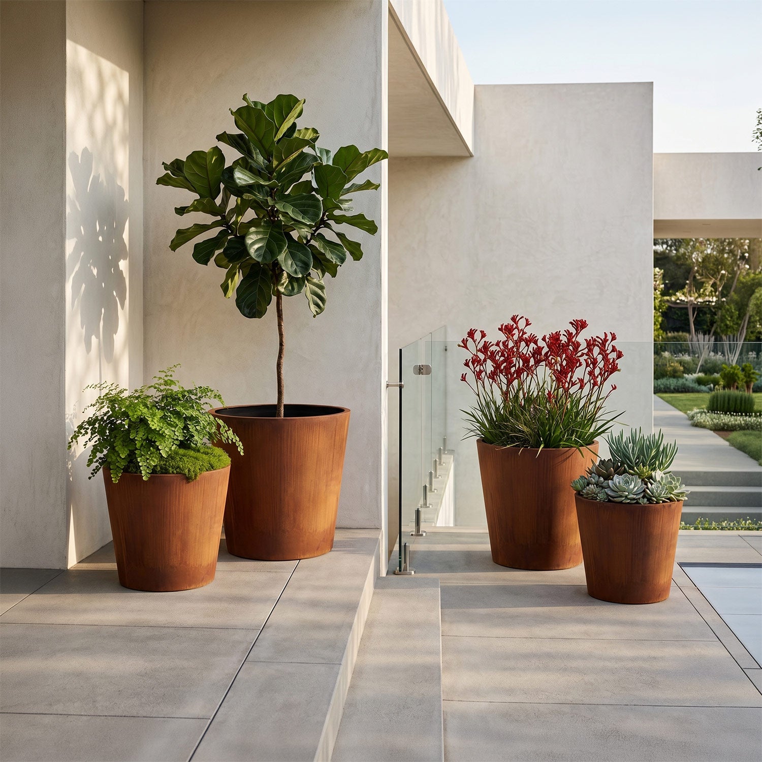 The Corten Terrace · 4 Piece Corten Steel Planter Set
