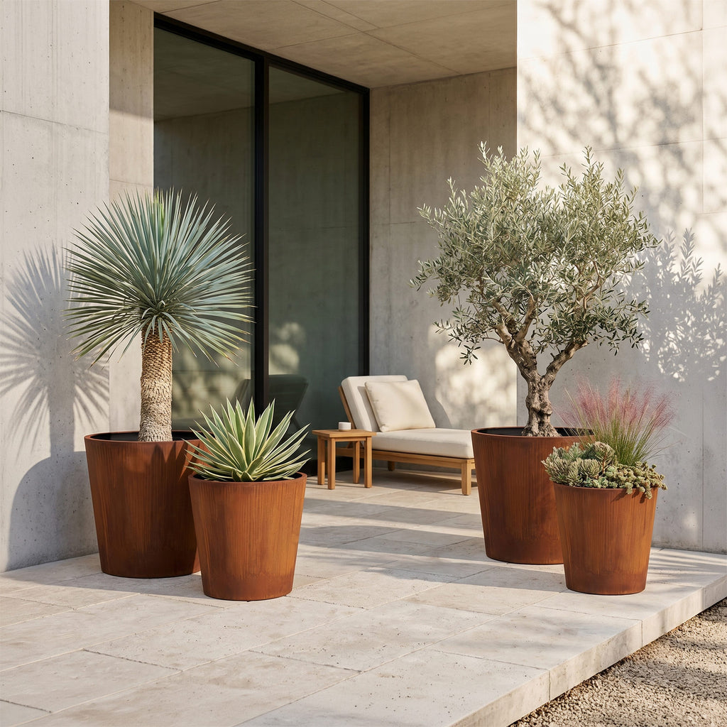 The Corten Terrace · 4 Piece Corten Steel Planter Set