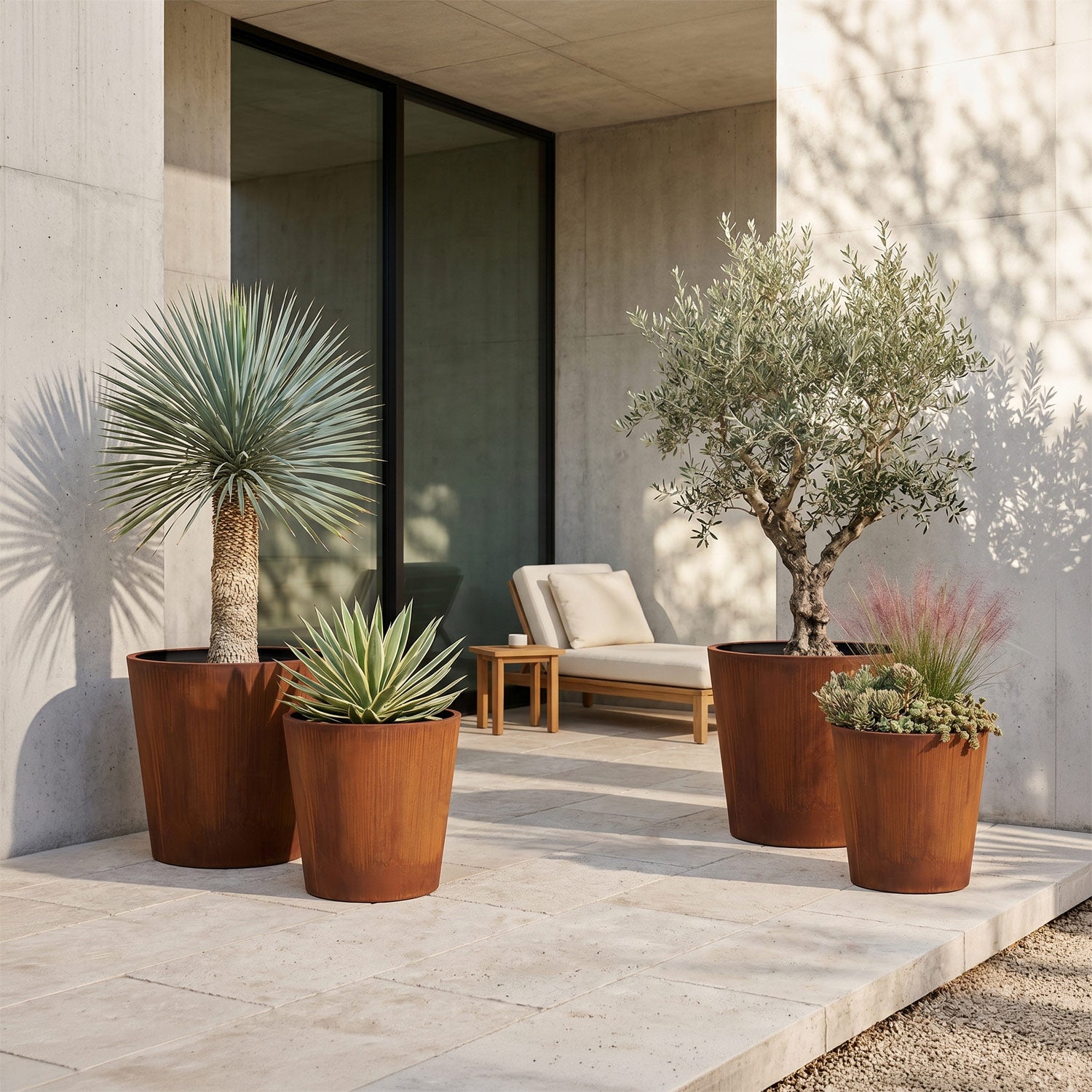The Corten Terrace · 4 Piece Corten Steel Planter Set
