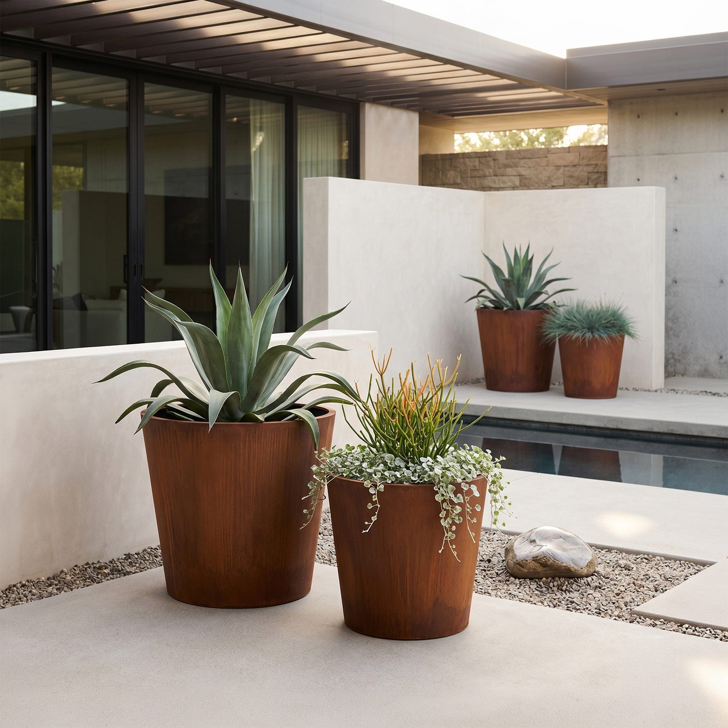 The Corten Terrace · 4 Piece Corten Steel Planter Set