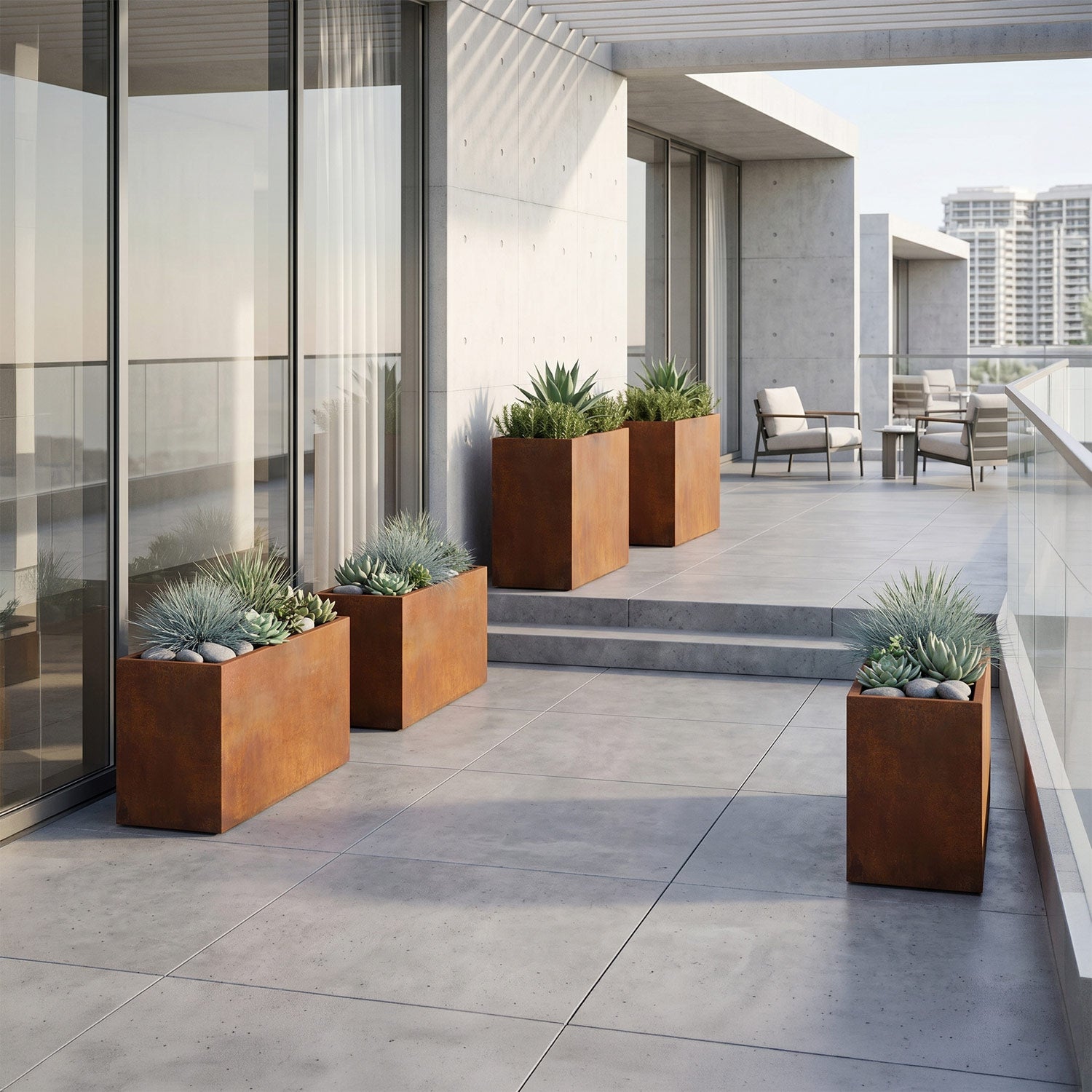 The Garden Collection · 5 Piece Corten Steel Planter Set