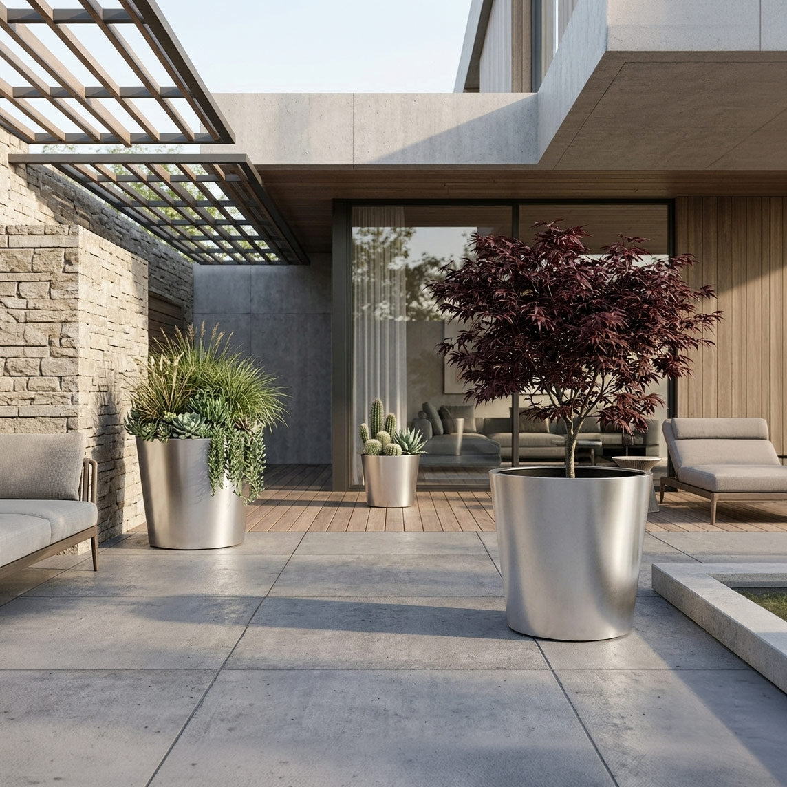 The Stainless Statement · 3 Piece Stainless Steel Planter Set