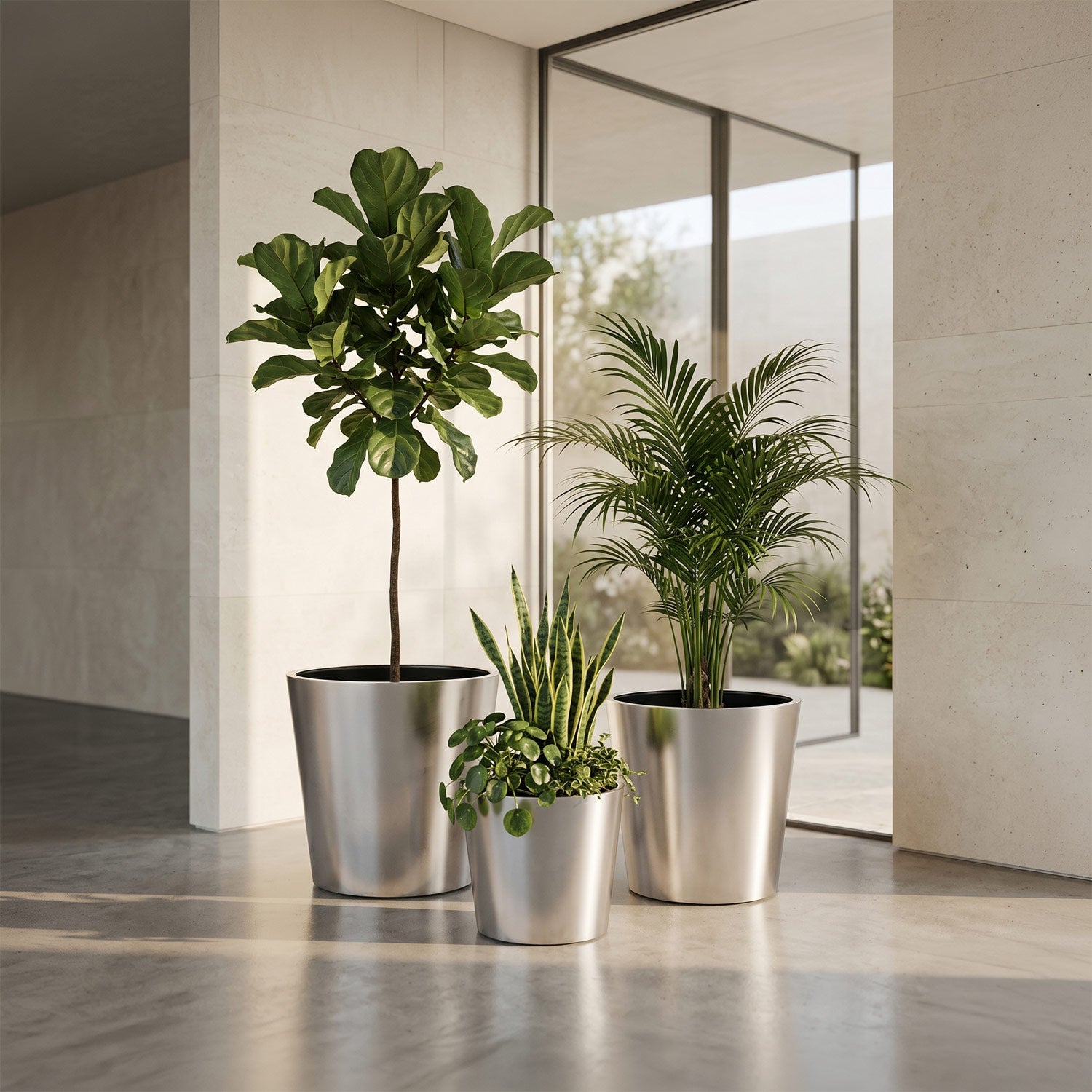 The Stainless Statement · 3 Piece Stainless Steel Planter Set
