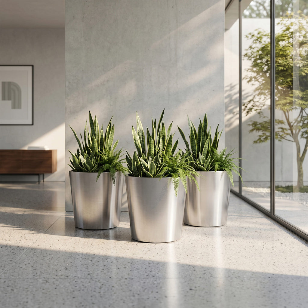 The Stainless Trio · 3 Piece Stainless Steel Planter Set