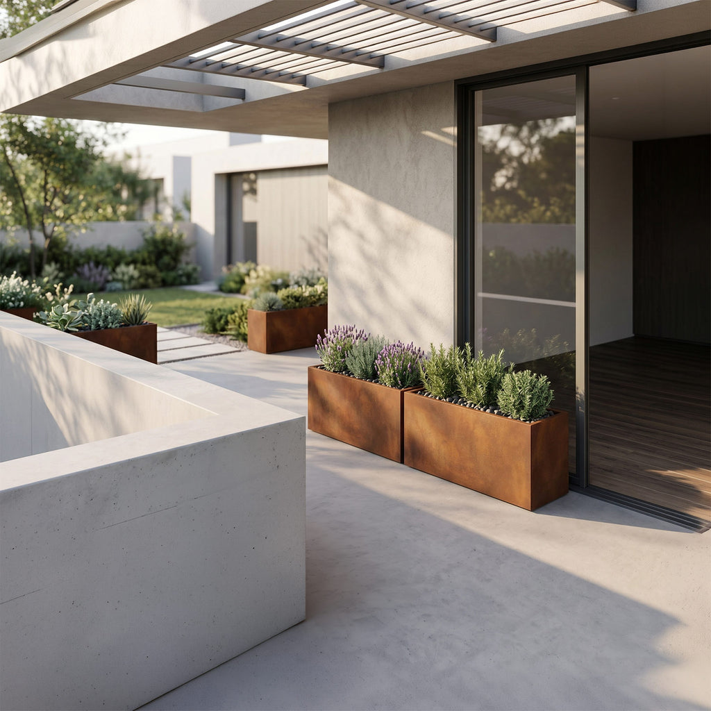 The Terrace Row · 4 Piece Corten Steel Planter Set
