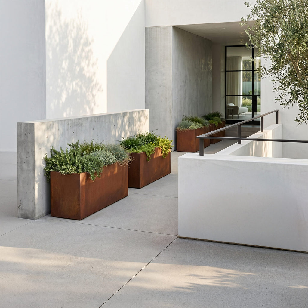 The Terrace Row · 4 Piece Corten Steel Planter Set